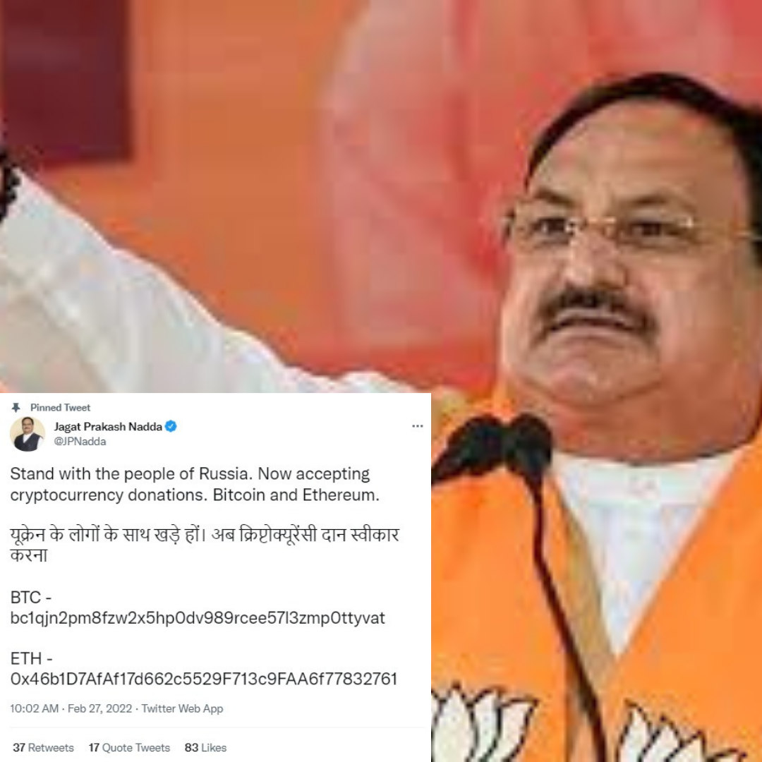 JP Nadda's Twitter account hacked, Russia's tweet from his account